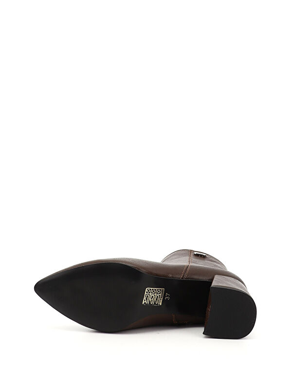 Kadın ÇİKOLATA KAHVE Fermuarlı Sivri Burun Kalın Topuklu Bot - Görsel 5