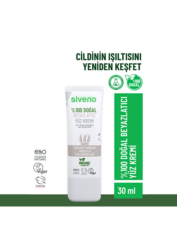 Siveno %100 Doğal Yüz Kremi Beyazlatıcı Anti-Blemis Aydınlatıcı Canlandırıcı Etkili 30 ml