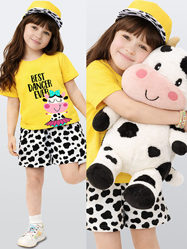 Denokids Dansçı İnek Kız Çocuk Şort Pijama Takım