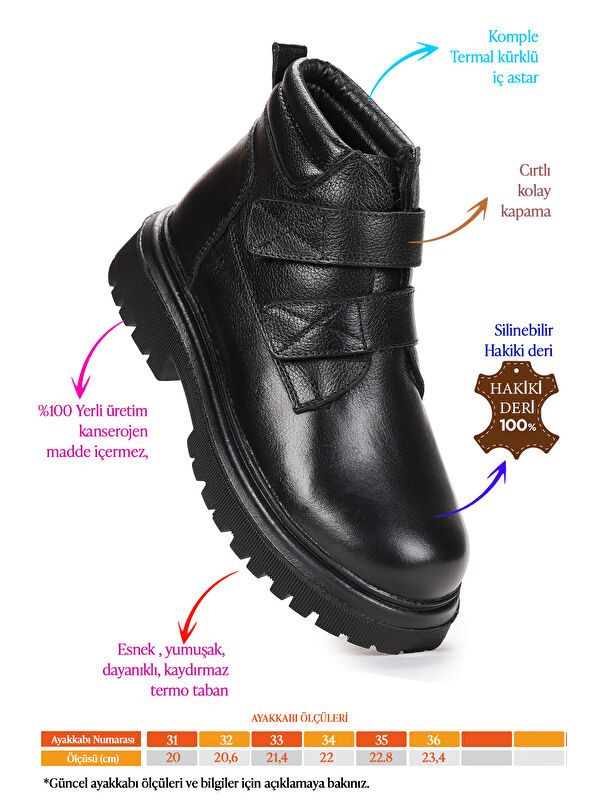 Teze %100 Deri Cırtlı Erkek Çocuk Bot Ayakkabı - Görsel 3