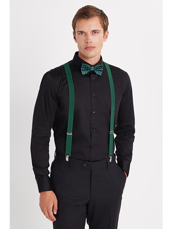 TUDORS Erkek Slim Fit  Premium Elastanlı Pamuk Saten Siyah Gömlek