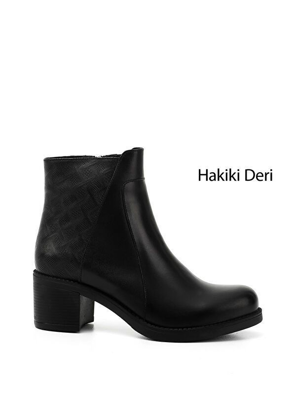 GÖNDERİ(R) Kadın ZÜMRÜT-SİYAH Fermuarlı Kalın Topuklu Hakiki Deri Bot
