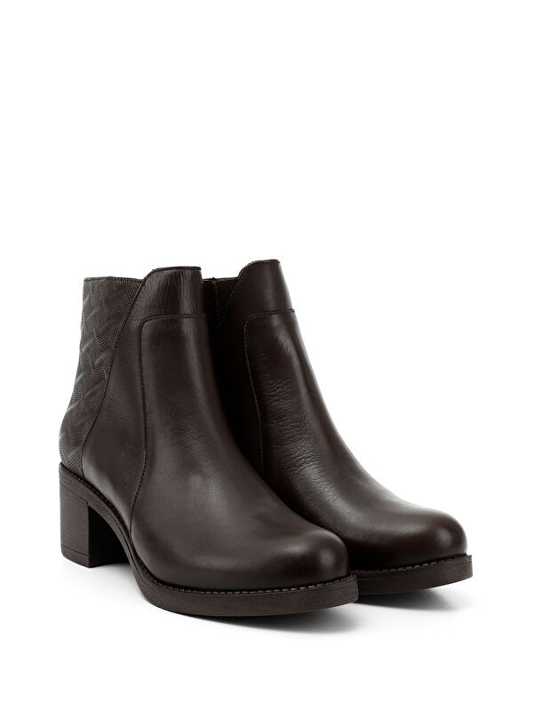 Kadın ORTA KAHVERENGİ Fermuarlı Kalın Topuklu Hakiki Deri Bot - Görsel 3