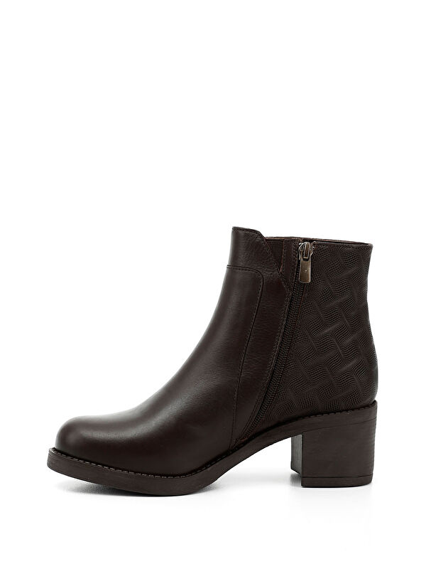 Kadın ORTA KAHVERENGİ Fermuarlı Kalın Topuklu Hakiki Deri Bot - Görsel 4