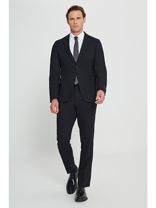 Altınyıldız Classics Erkek Siyah Slim Fit Dar Kesim Mono Yaka Yünlü Takım Elbise