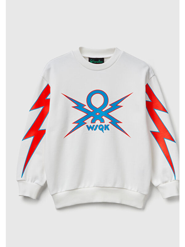 United Colors Of Benetton Erkek Çocuk Krem %100 Pamuk Stranger Things Grafik Baskılı Bisiklet Yaka Sweatshirt