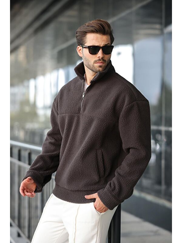 Madmext Füme Yarım Fermuarlı Dik Yaka Polar Sweatshirt E7165