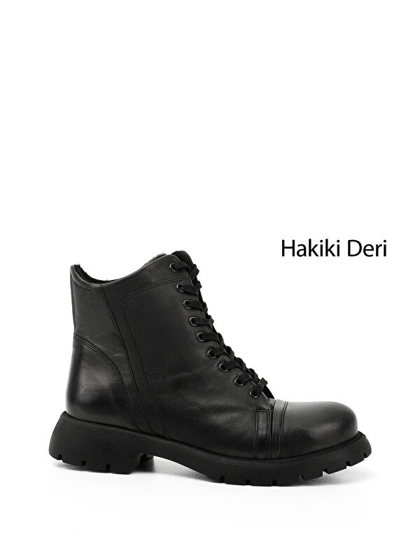 GÖNDERİ(R) Kadın ZÜMRÜT-SİYAH Fermuarlı Hakiki Deri Postal Bot