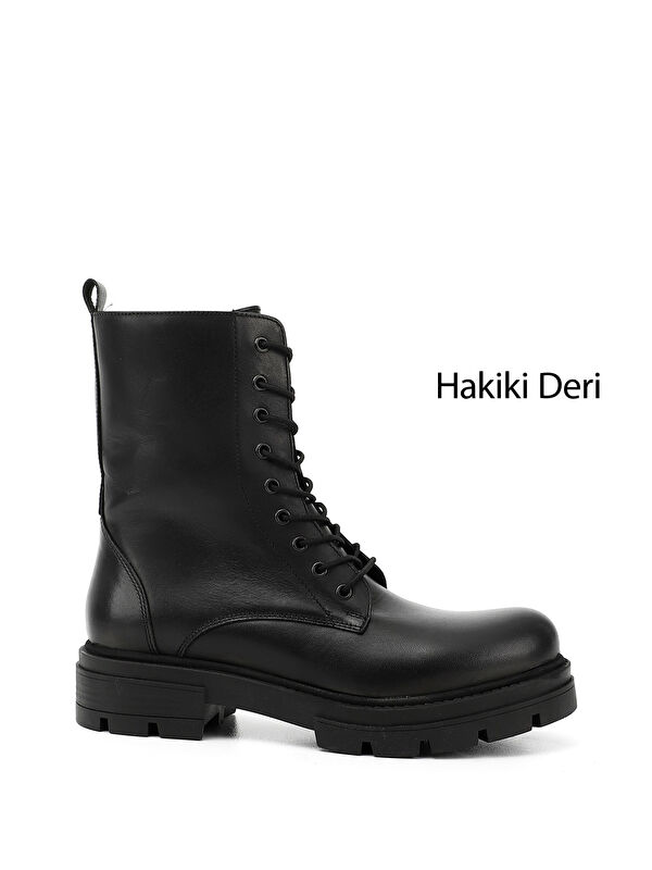 GÖNDERİ(R) Kadın ZÜMRÜT-SİYAH Fermuarlı Hakiki Deri Postal Bot