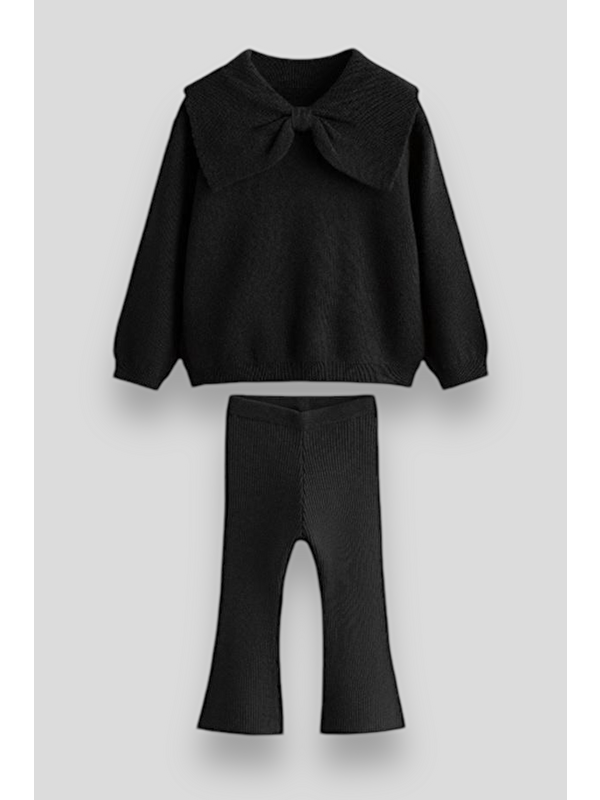 Magu Triko Fiyonk Desenli Kışlık Pamuklu Sweatshirt Tayt Alt-Üst Takım Kız Çocuk