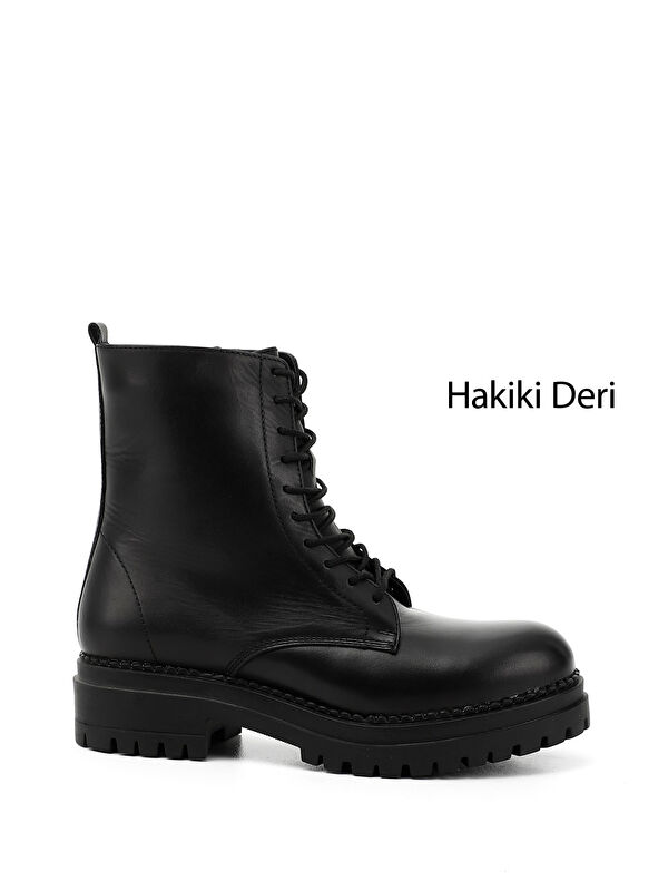 GÖNDERİ(R) Kadın ZÜMRÜT-SİYAH Fermuarlı Hakiki Deri Postal Bot
