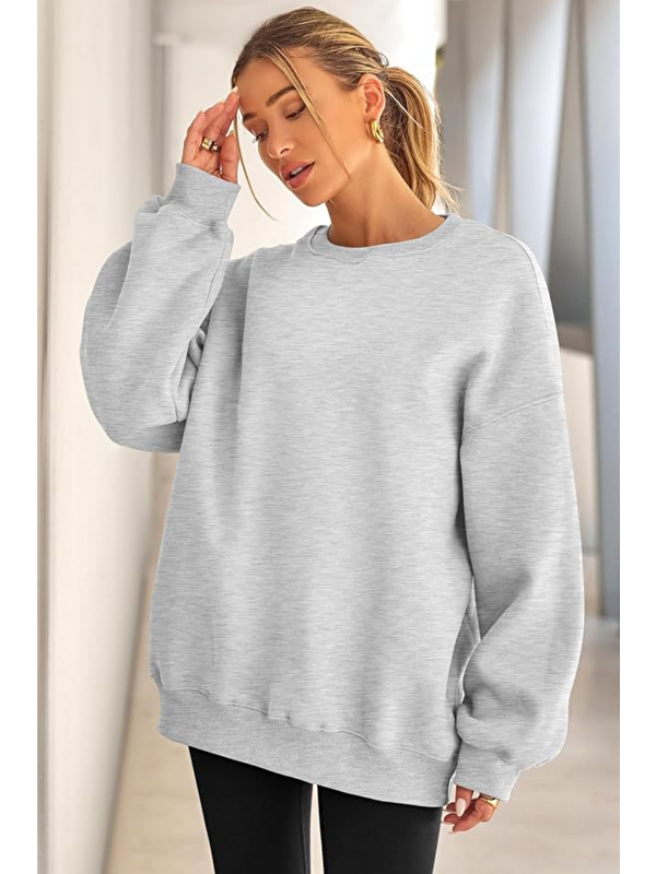 Genius Store Genıus Store Kadın Sweatshirt Oversize Geniş Kalıp İçi Şardonlu Bisiklet Yaka Oversize Sweatshirt KA