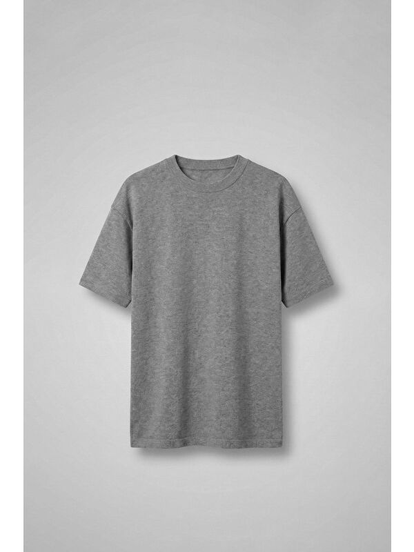 Abluka Online Erkek Oversize Basic Rahat T-Shirt Gri Melanj
