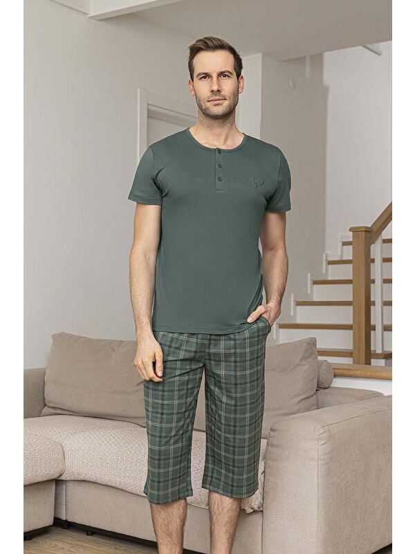 Remsa Erkek Kısa Kol Kaprili Modal Pijama Takımı 260032 Açık Haki