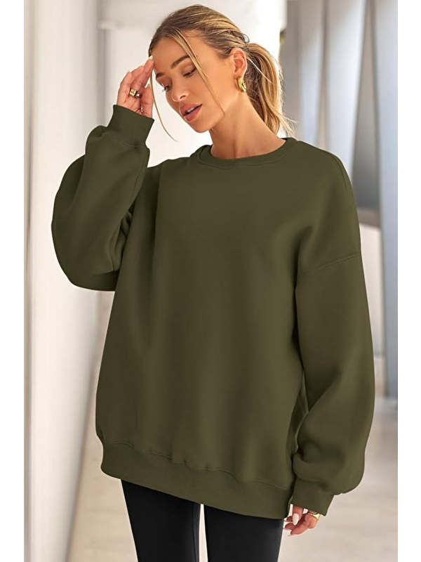 Genius Store Genıus Store Kadın Sweatshirt Oversize Geniş Kalıp İçi Şardonlu Bisiklet Yaka Oversize Sweatshirt KA