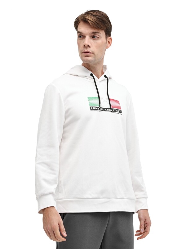 Lumberjack ML MAGRO 17ITL706 5PR Ekru Erkek Kapüşonlu Sweatshirt