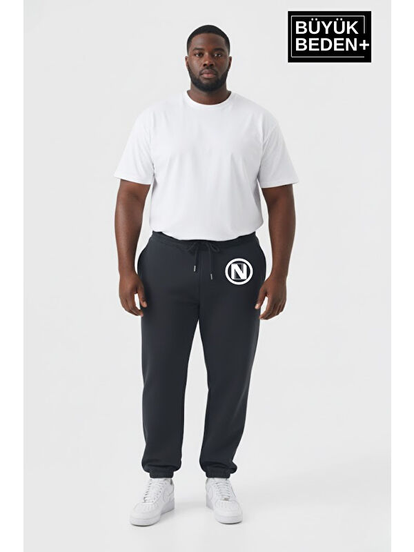 Süperlife Erkek Büyük Beden N Logolu Paça Lastikli Rahat Kesim Jogger İnce Eşofman Altı SPR26BEA951-4