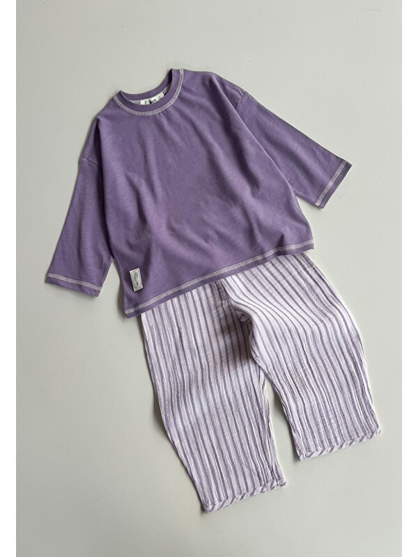 CİGİT Oversize Pantolon Takım 2-10 Yaş Mor