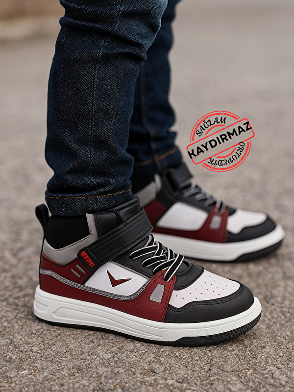 Casabony Bordo Unisex Çocuk Konçlu Sneakers Spor Ayakkabı