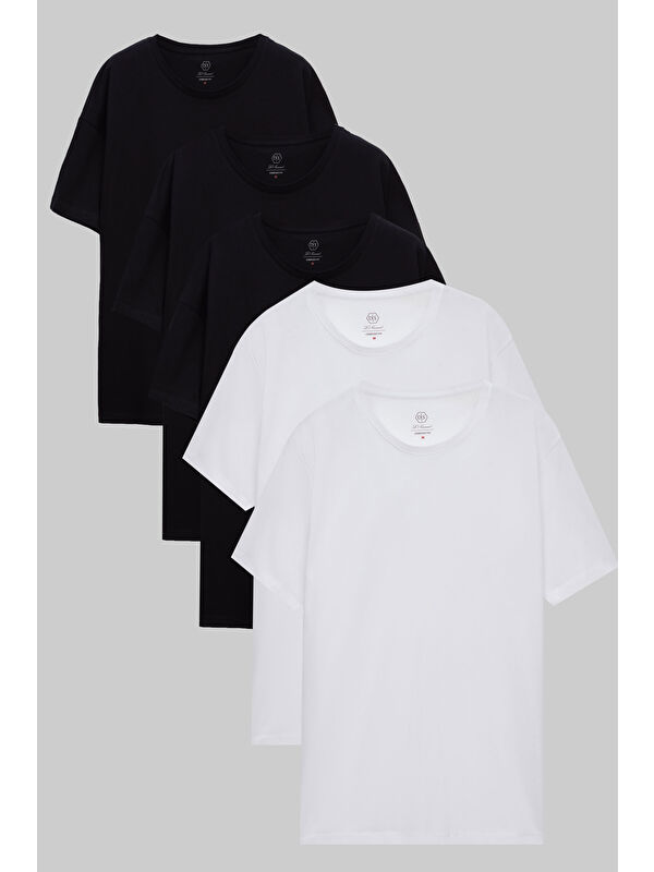 D'S damat Siyah/Beyaz 5'Li Oversize %100 Pamuk Tişört