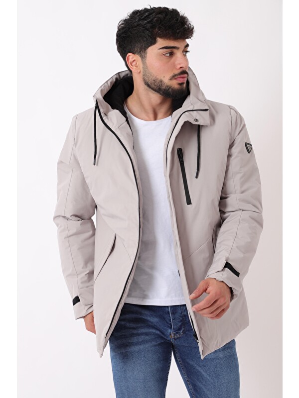 Stilkombin Sporlikra Kumaş Tasarım Cep Kışlık Kapüşonlu Mont PLDP 3013_50458