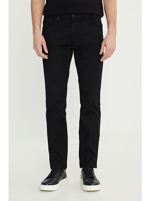 Altınyıldız Classics Erkek Siyah Pamuklu Slim Fit 5 Cep Armürlü Esnek Casual Pantolon
