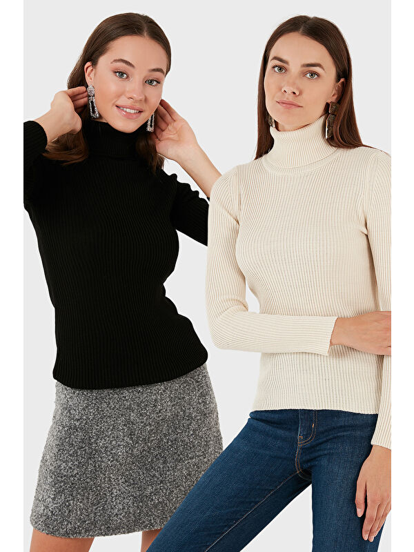 Lela Fitilli Regular Fit Balıkçı Yaka Soft Akrilik 2'li Paket Kazak 4614102S2
