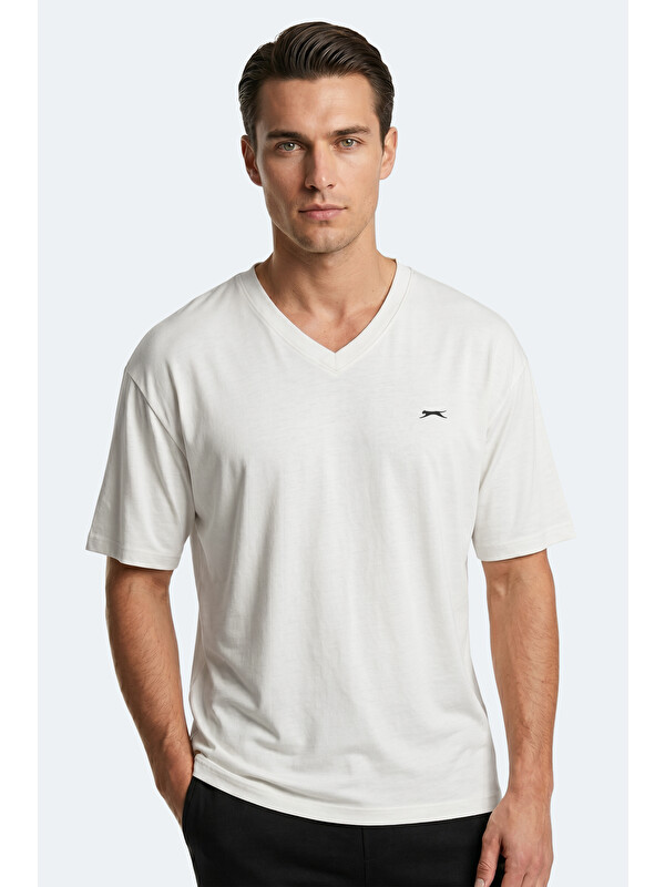 SLAZENGER KATRE Erkek V Yaka Beyaz Tişört