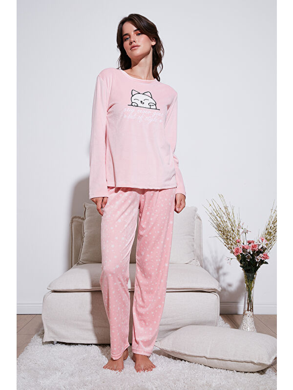 Lela Desenli Regular Fit Bisiklet Yaka Uzun Kollu Kadın Pijama Takımı 65713312