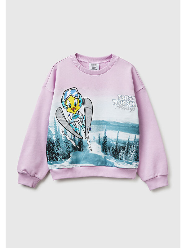 United Colors Of Benetton Kız Çocuk Looney Tunes Baskılı Uzun Kollu Bisiklet Yaka Sweatshirt