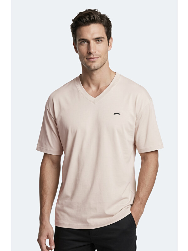 SLAZENGER KATRE Erkek V Yaka Bej Tişört