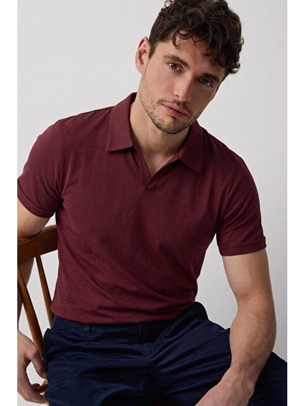 COMBINE Erkek Polo Yaka Premium Comfort Spor Bordo Tişört