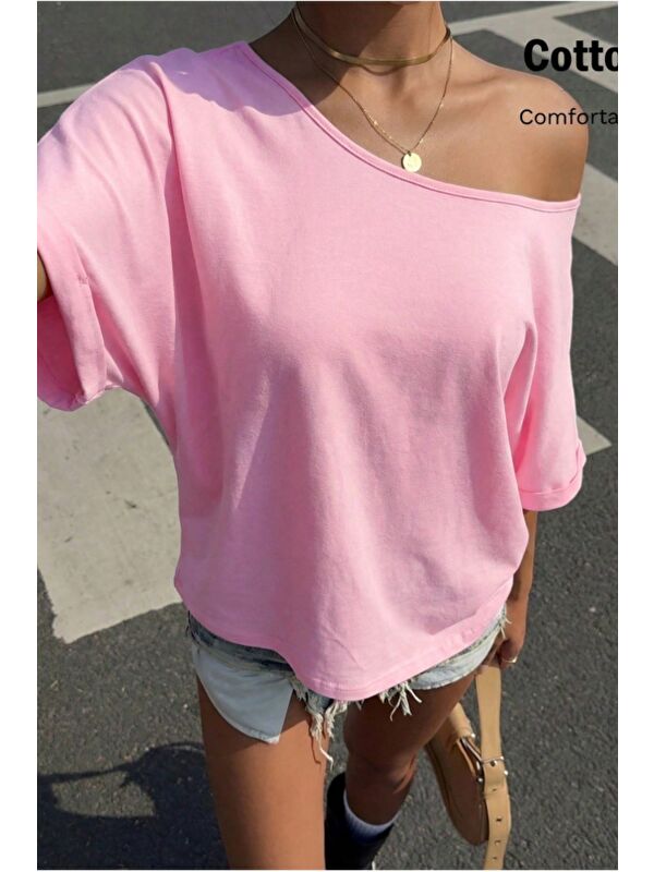Tarz Cool Kadın Oversize Düşük Omuz Basic Tişört – Salaş Kesim Yazlık Rahat T-Shirt