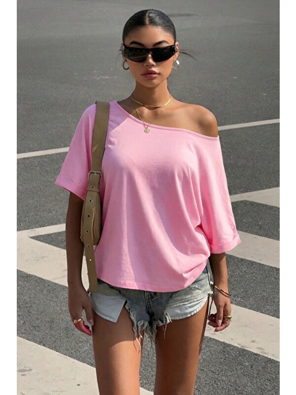 Tarz Cool Kadın Oversize Düşük Omuz Basic Tişört – Salaş Kesim Yazlık Rahat T-Shirt
