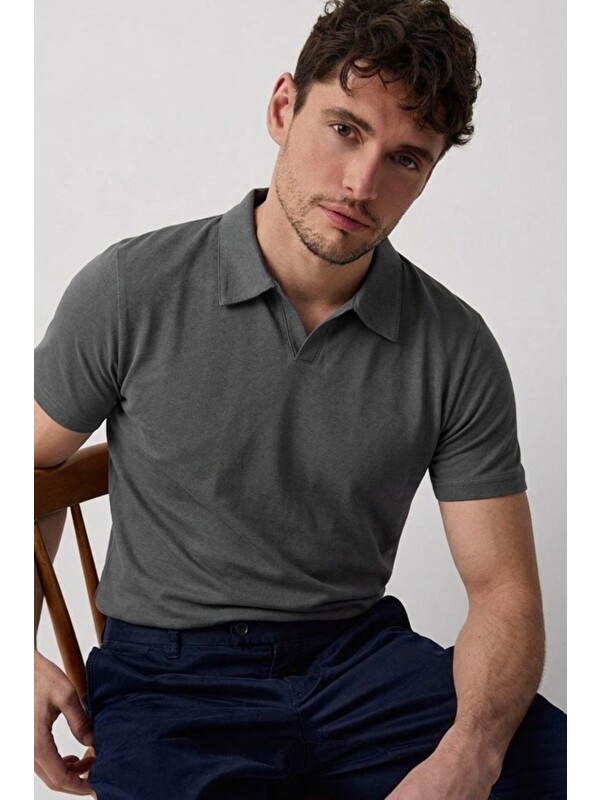 COMBINE Erkek Polo Yaka Premium Comfort Spor Füme Tişört