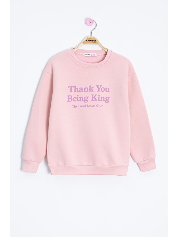 Cansın Mini Somon Yazı Baskılı Bisiklet Yaka Kız Çocuk Şardonlu Sweatshirt 23258