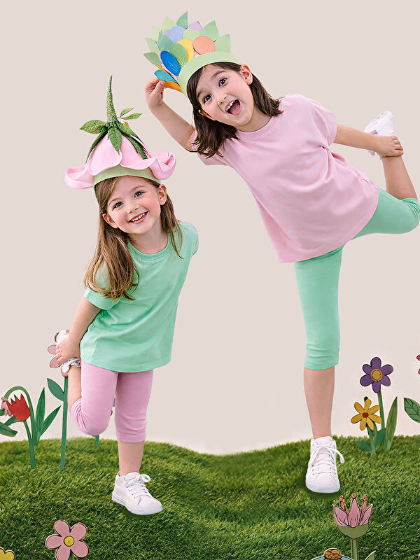 MSHB&G Pembe Ve Mint Kız Çocuk Kaşkorse 2'li Tayt Paketi