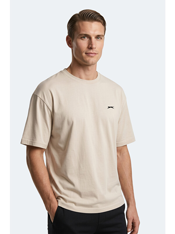 SLAZENGER KEANE Erkek Oversıze Bej Tişört