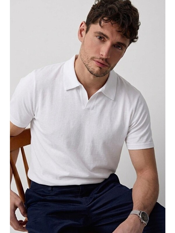 COMBINE Erkek Polo Yaka Premium Comfort Spor Beyaz Tişört