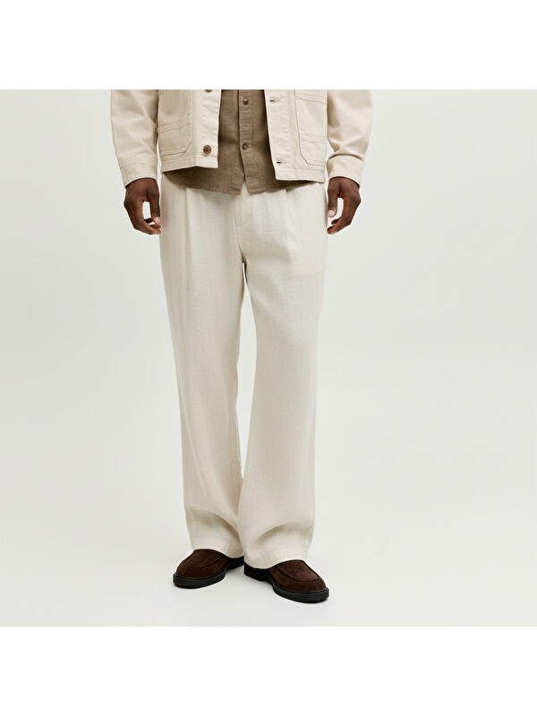 Jack & Jones Bill Andros Vis Linen Blend Jogger Erkek Beyaz Pantolon