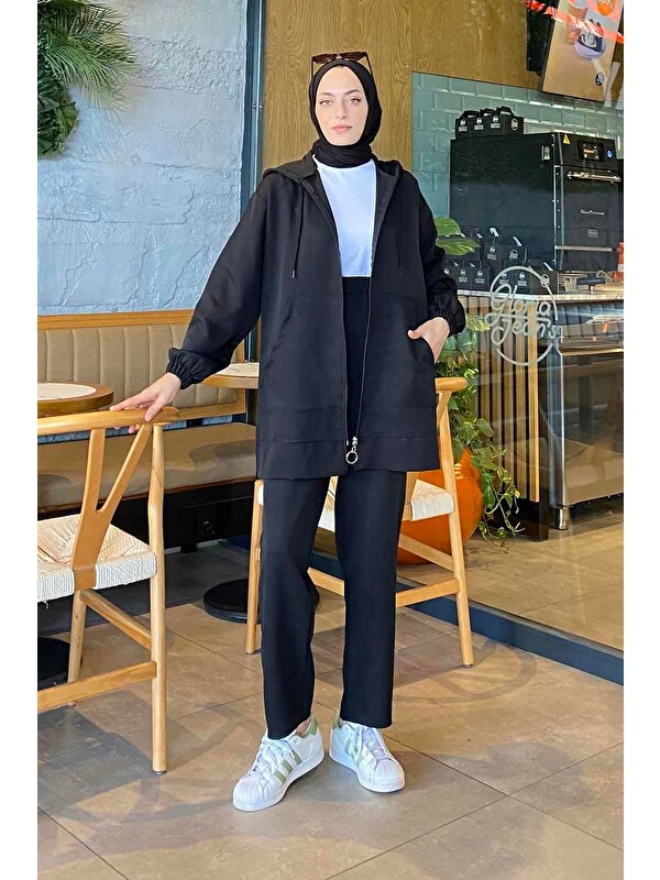 Lamelif Bonita Fermuarlı Scuba Takım Siyah