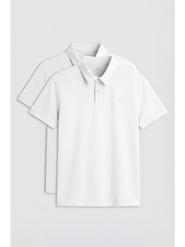 Tommylife Standart Fit Basic Polo Yaka 2li Paket Beyaz Erkek T-Shirt - 87748