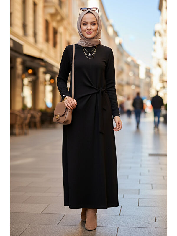 Remsa Drape Detay Pamuklu Elbise 13230 Siyah