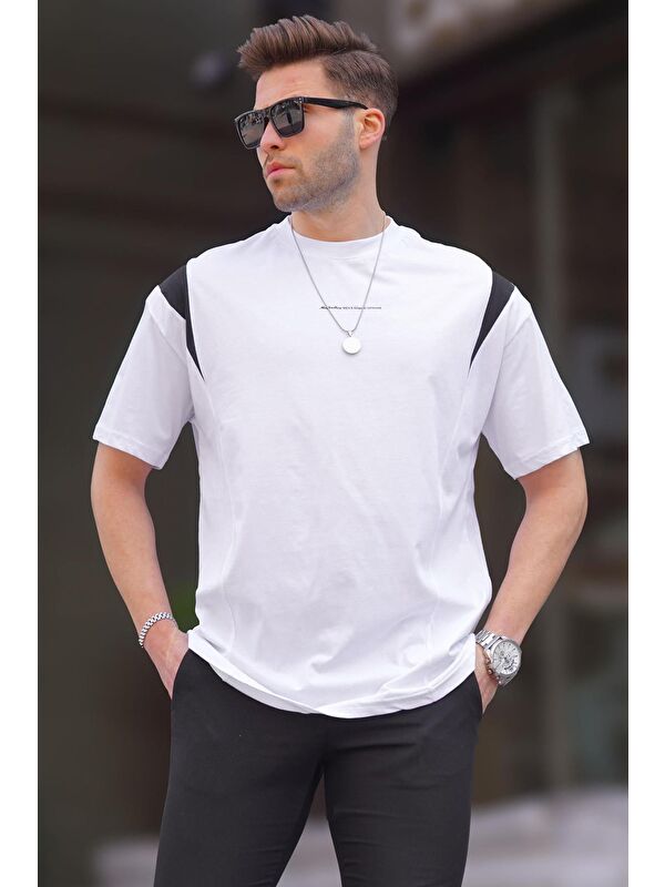 Madmext Oversize Bisiklet Yaka Tişört 7003