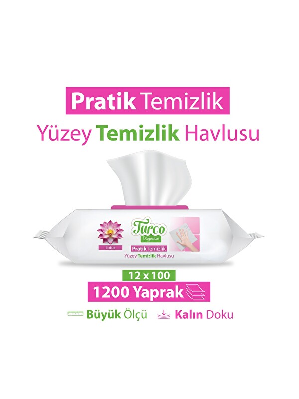 Baby Turco Turco Doğadan Pratik Yüzey Temizlik Havlusu Lotus 12x100 (1200 Yaprak)