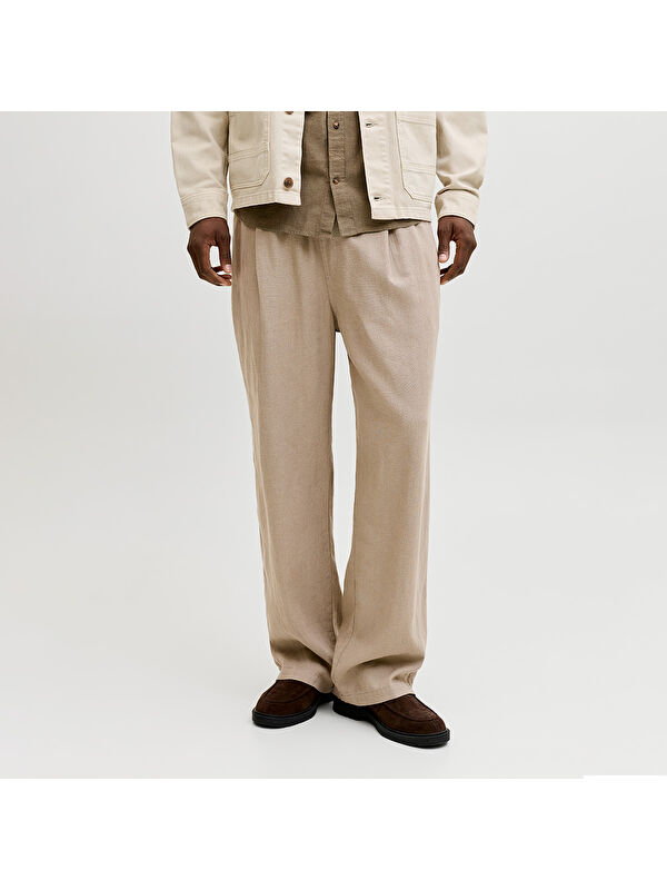 Jack & Jones Bill Andros Vis Linen Blend Jogger Erkek Bej Pantolon