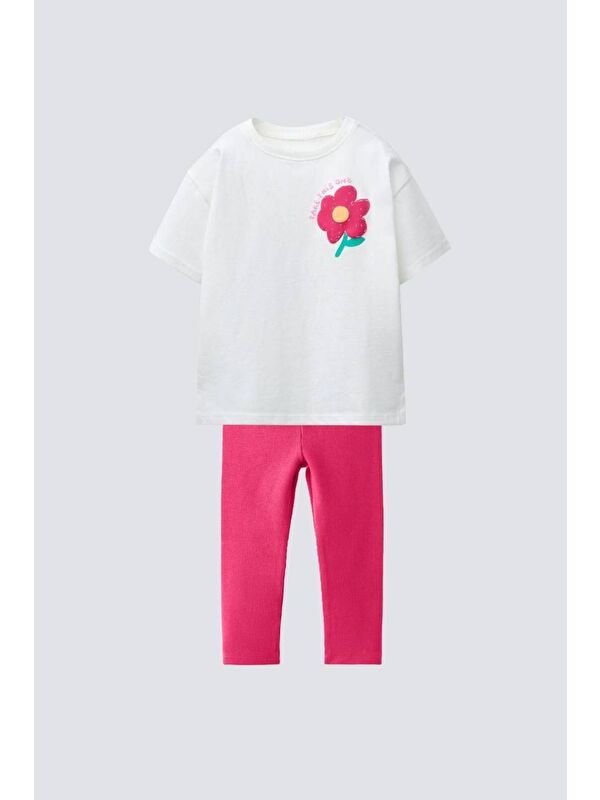 ZUZUNGA Cute Flower Baskılı Kız Çocuk Takımı – Pembe Taytlı