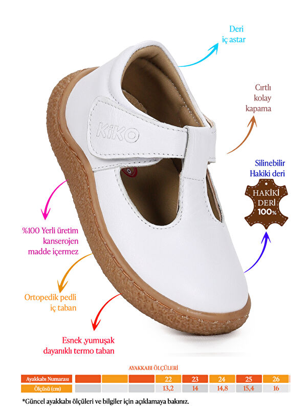 Kiko Kids Beyaz Kiko Kids Lija %100 Deri Günlük Kız Bebek Babet Ayakkabı