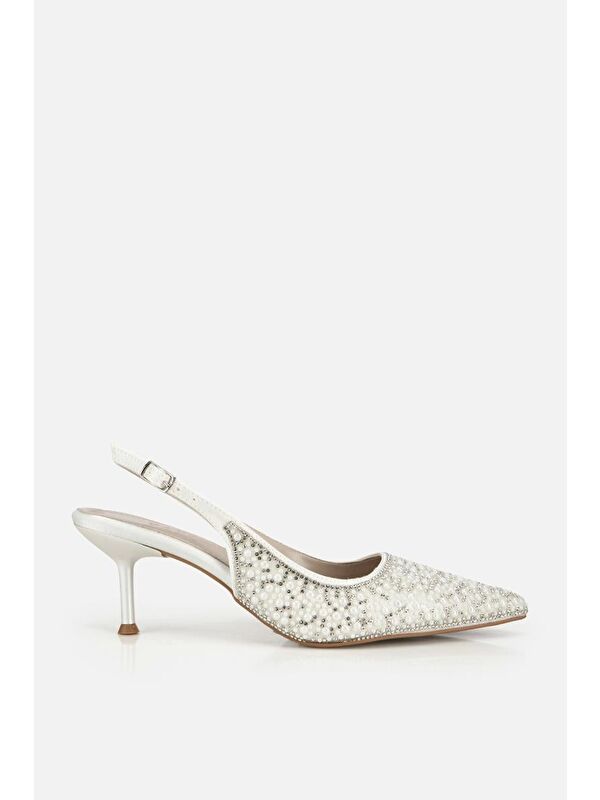 Yaya By Hotiç Beyaz Yaya By Hotic Kemik Taşlı Kadın Arkası Açık Stiletto