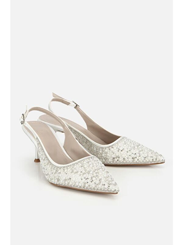 Yaya By Hotiç Beyaz Yaya By Hotic Kemik Taşlı Kadın Arkası Açık Stiletto